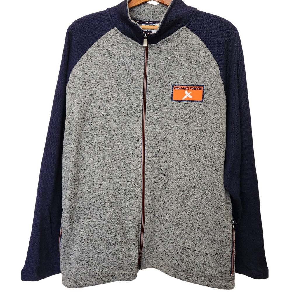 Pheasants Forever Men XL Full Zip Jacket Heather Grey Navy Casual Outdoor Hunter